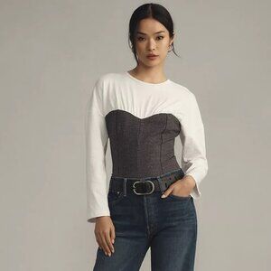 Maeve by ANTHROPOLOGIE Long-Sleeve Twofer Corset BLOUSE Size: XL